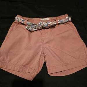 H&M Girls Pink Shorts Floral Belt Toddler 2T Summer Cute Outfit Adjustable Waist